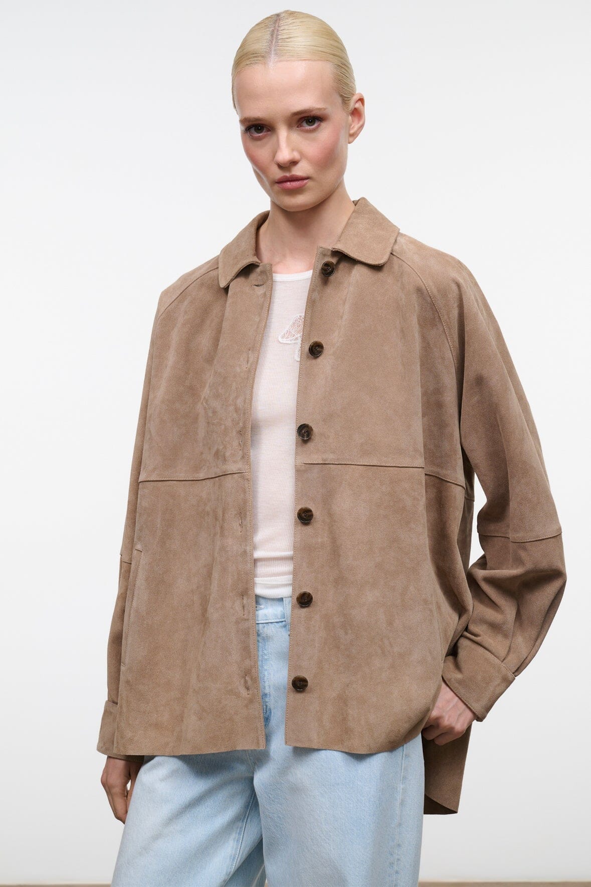 MNSTD051026021815108_2 Staud Josette Suede Shirt | Dune - Image 2