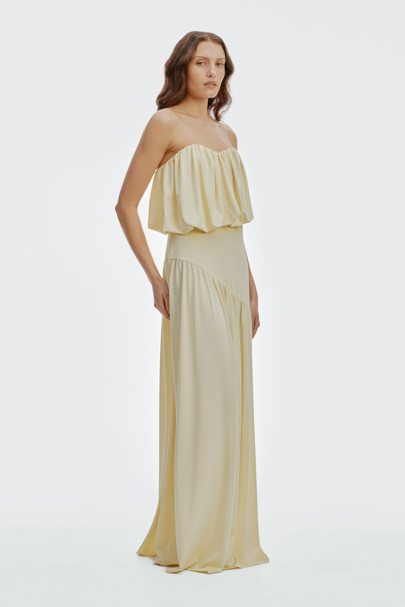 MNTFM051026020904003_2 Third Form Withheld Strapless Floor Length Dress | Butter Yellow - Image 2