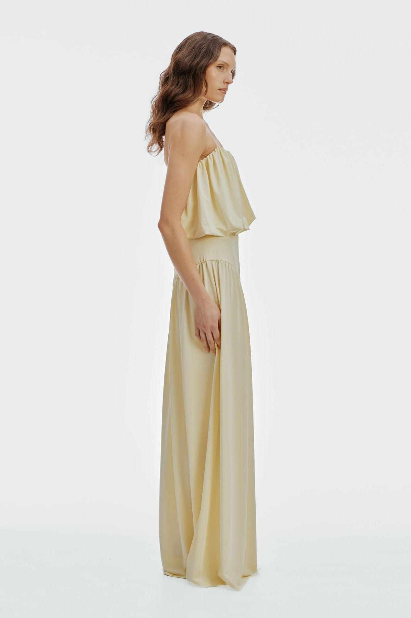 MNTFM051026020904003_3 Third Form Withheld Strapless Floor Length Dress | Butter Yellow - Image 3