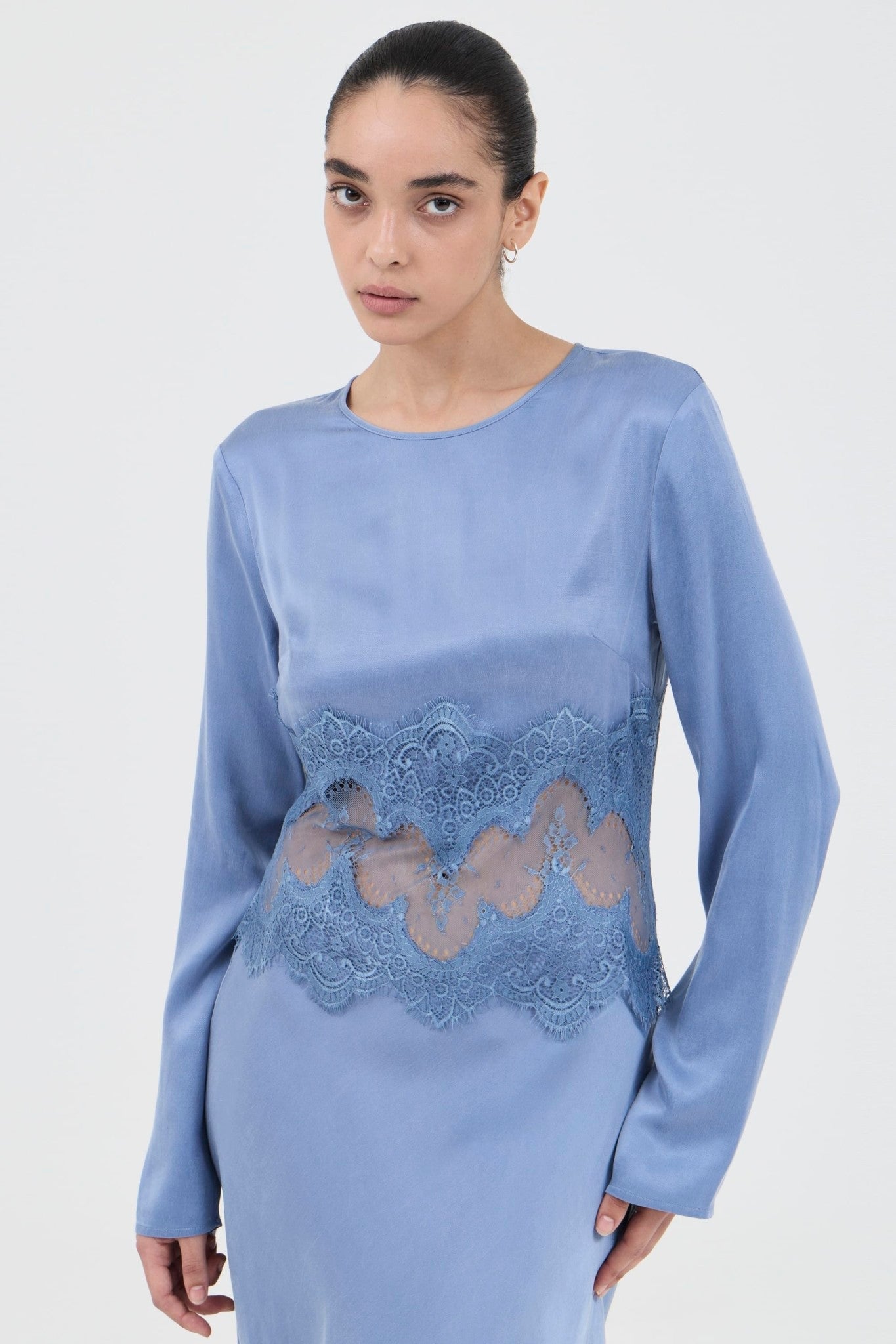 Third Form Visions Lace Trim LS Maxi Dress | Sapphire - Image 3