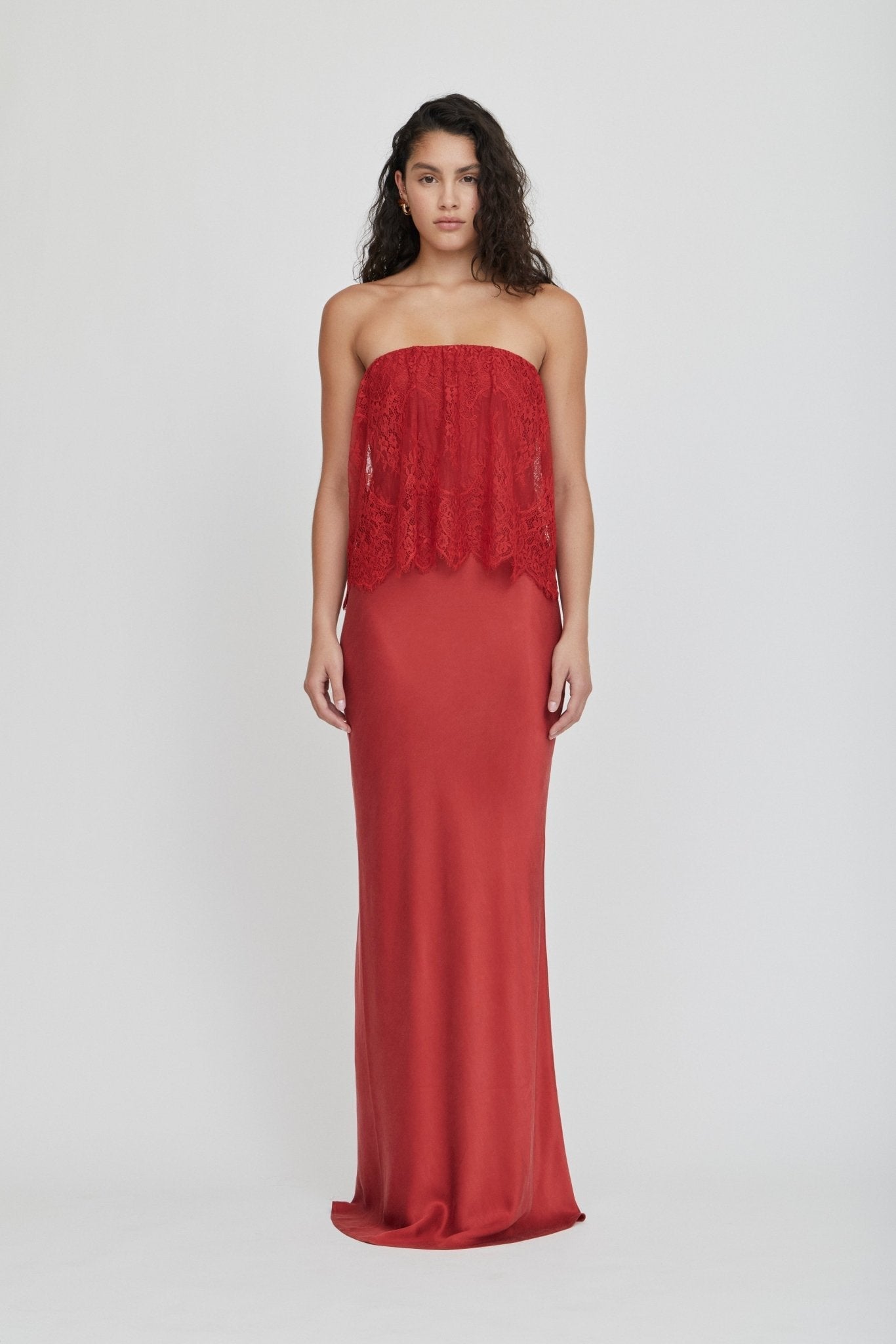 Third Form Visions Lace Strapless Maxi Dress | Crimson - Image 1