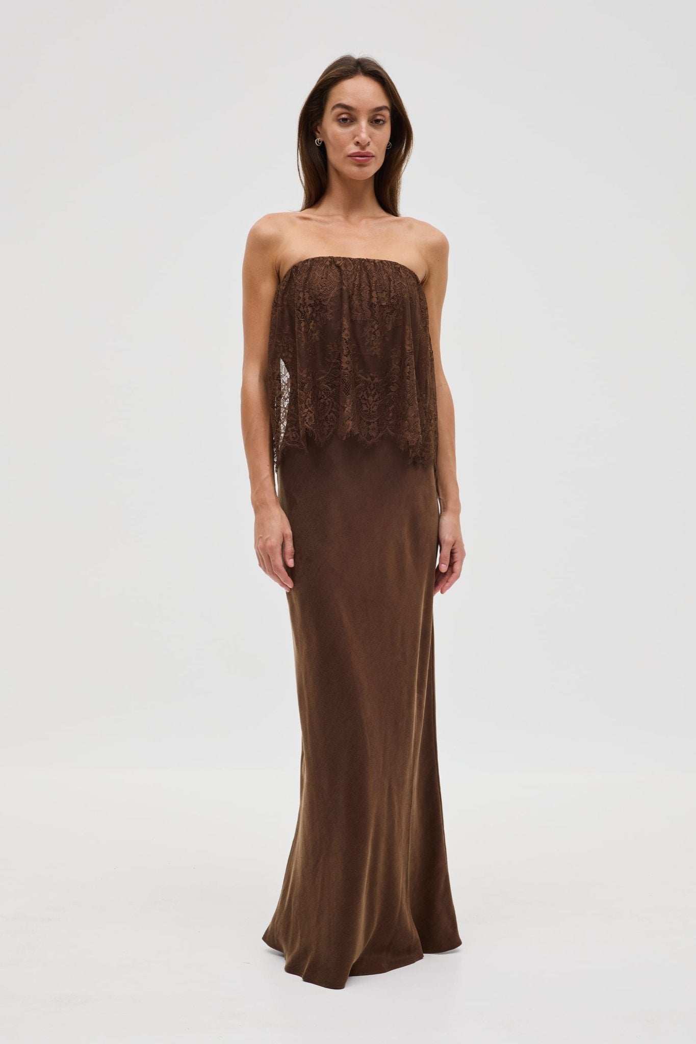 Third Form Visions Lace Strapless Maxi Dress | Chocolate - Image 1