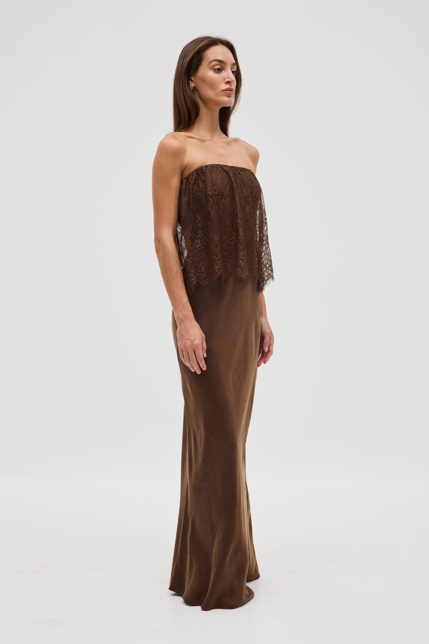 MNTFM051026020904037_3 Third Form Visions Lace Strapless Maxi Dress | Chocolate - Image 3