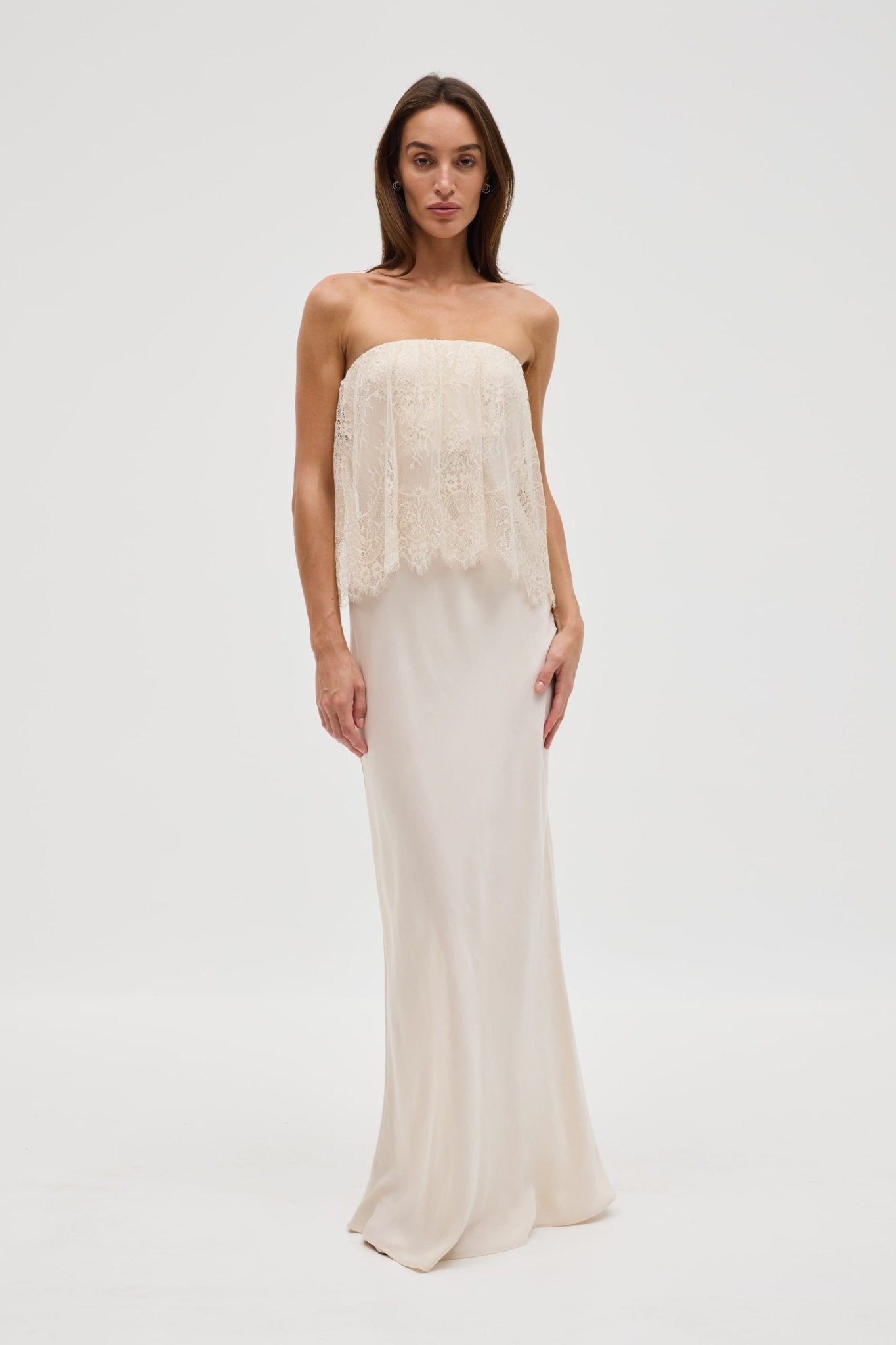 MNTFM051026020904038_3 Third Form Visions Lace Strapless Maxi Dress | Buttercream - Image 3