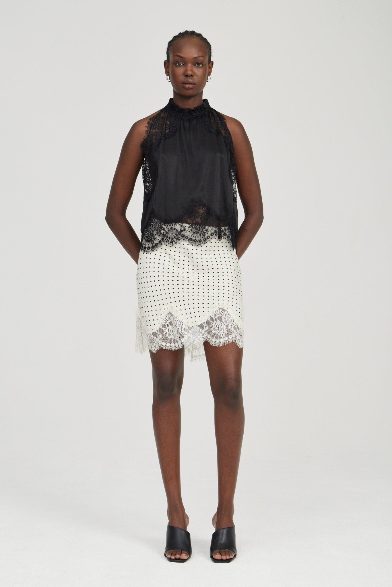 Third Form Visions Lace Mini Skirt | Cream Polka Dot - Image 1