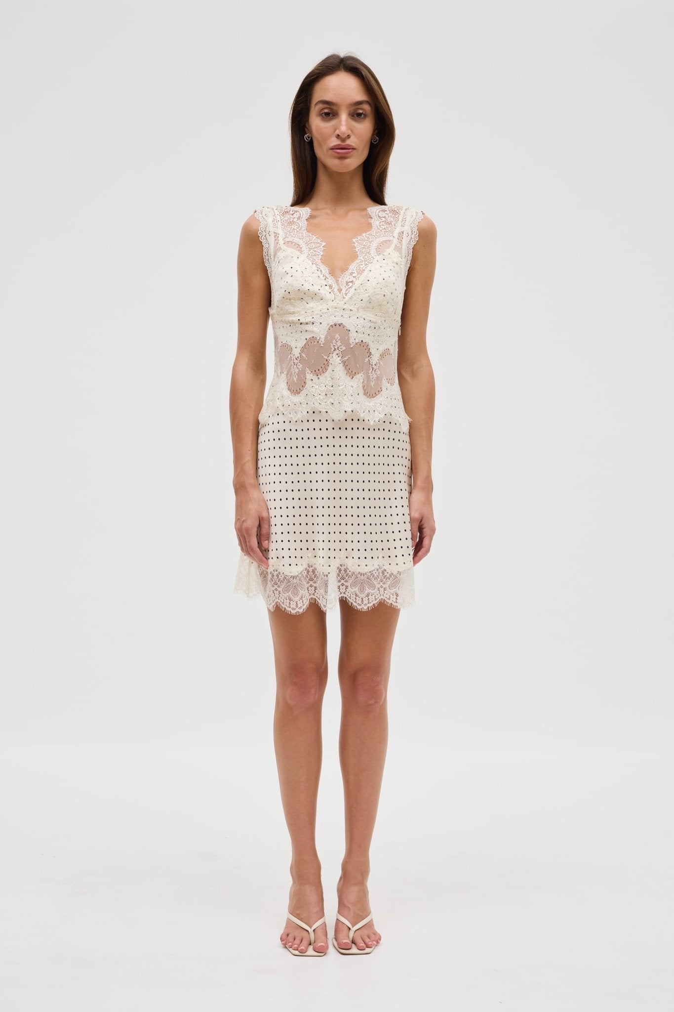 MNTFM051026020904047_3 Third Form Visions Lace Mini Dress | Cream Polka Dot - Image 3