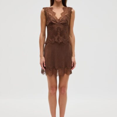 Third Form Visions Lace Mini Dress | Chocolate Polka Dot - Image 1