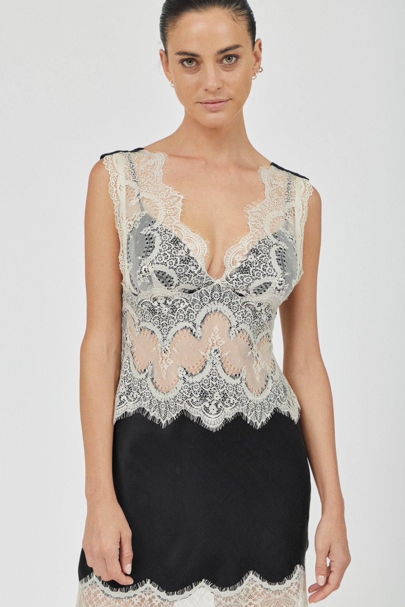 MNTFM051026020904049_2 Third Form Visions Lace Mini Dress | Buttercream & Black - Image 2