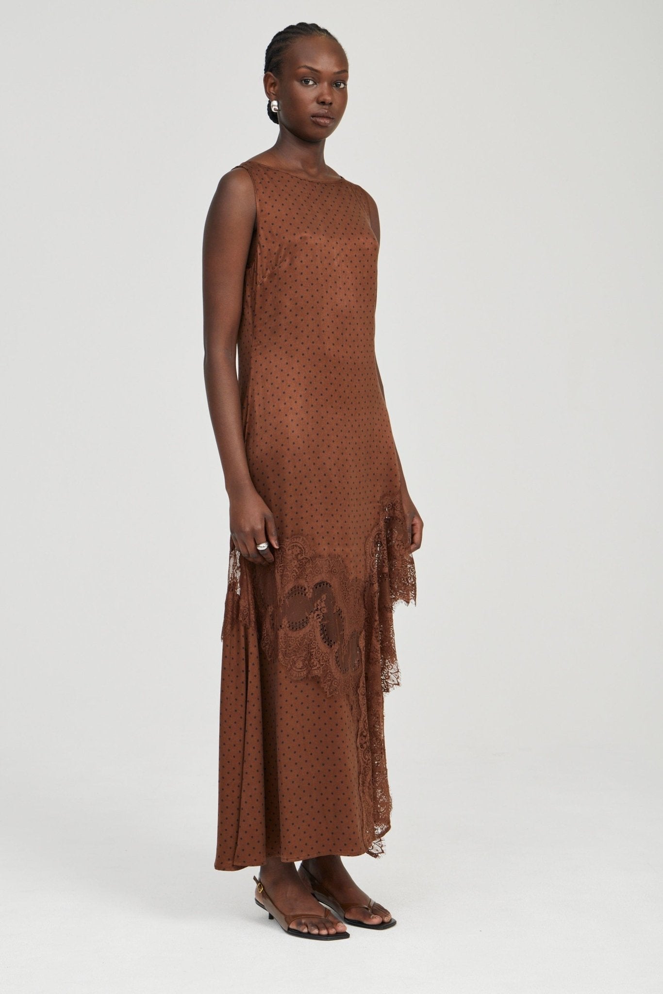 MNTFM051026020904060_2 Third Form Visions Lace Frill Dress | Chocolate Polka Dot - Image 2