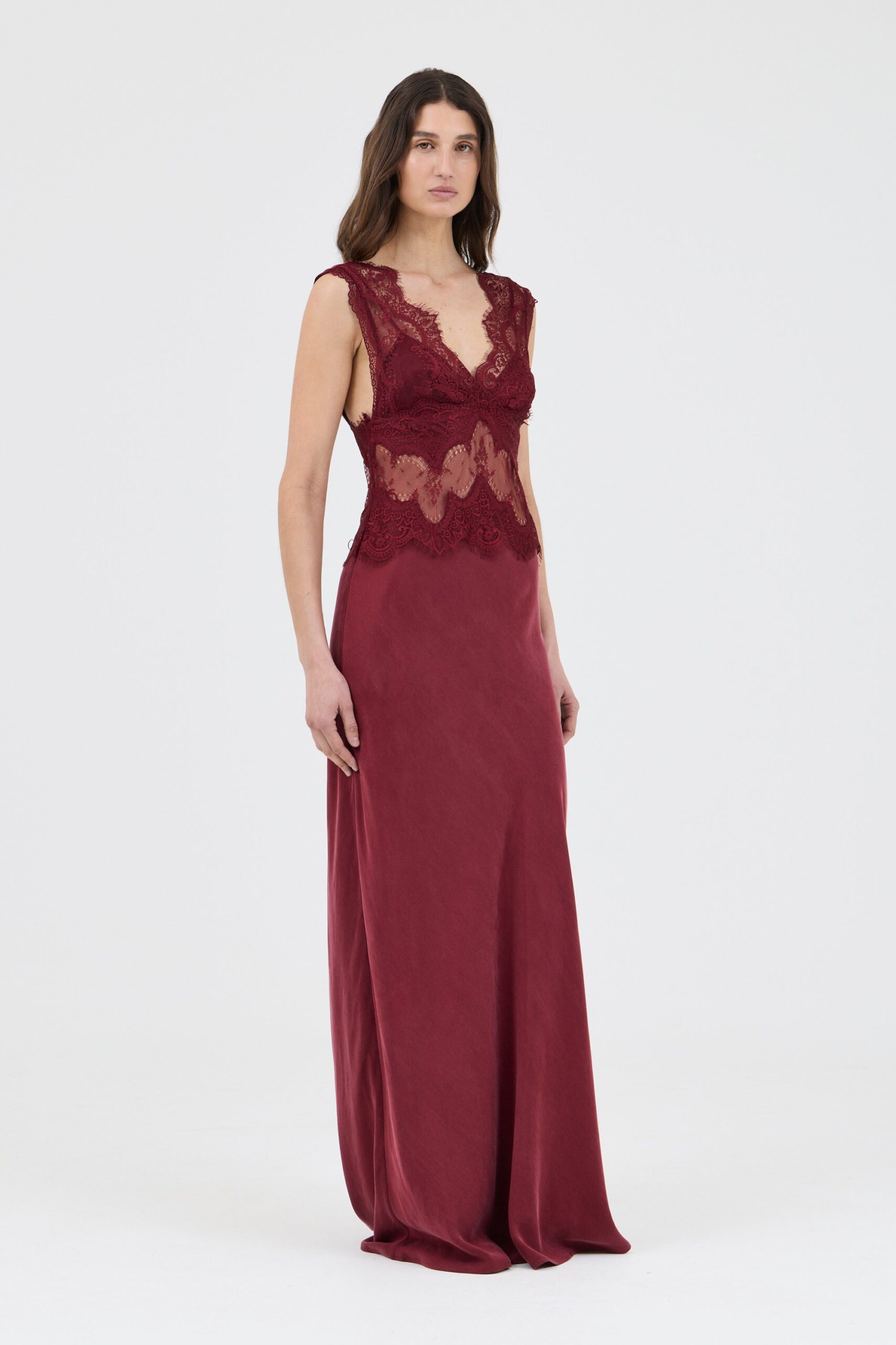 MNTFM051026020904062_2 Third Form Visions Lace Floor Length Dress | Wine - Image 2