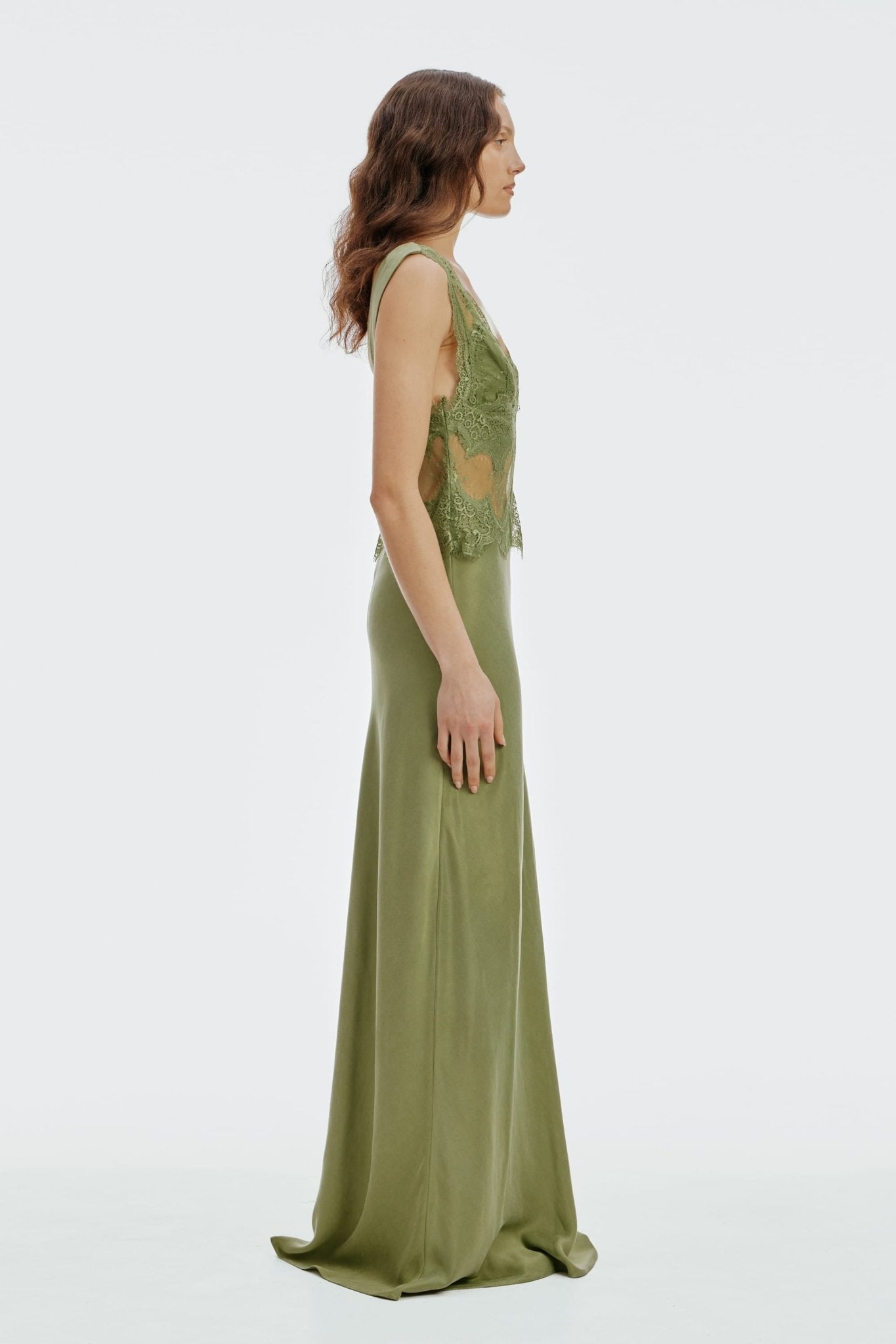 MNTFM051026020904065_2 Third Form Visions Lace Floor Length Dress | Sage - Image 2