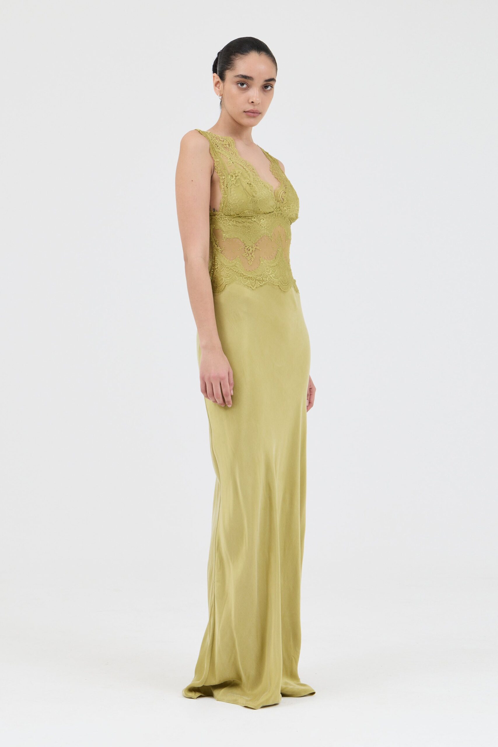MNTFM051026020904067_2 Third Form Visions Lace Floor Length Dress | Olive - Image 2
