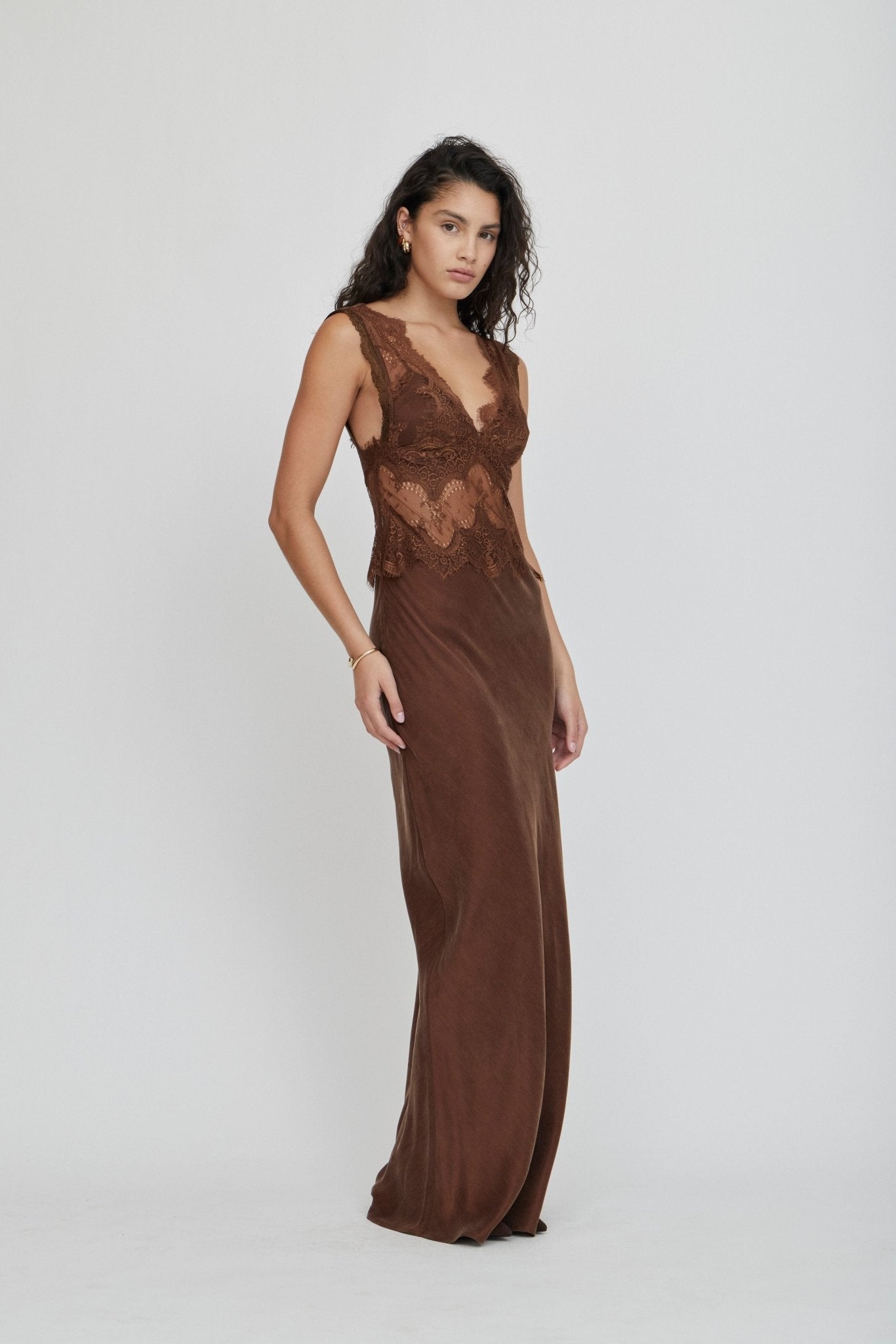MNTFM051026020904072_3 Third Form Visions Lace Floor Length Dress | Chocolate - Image 3