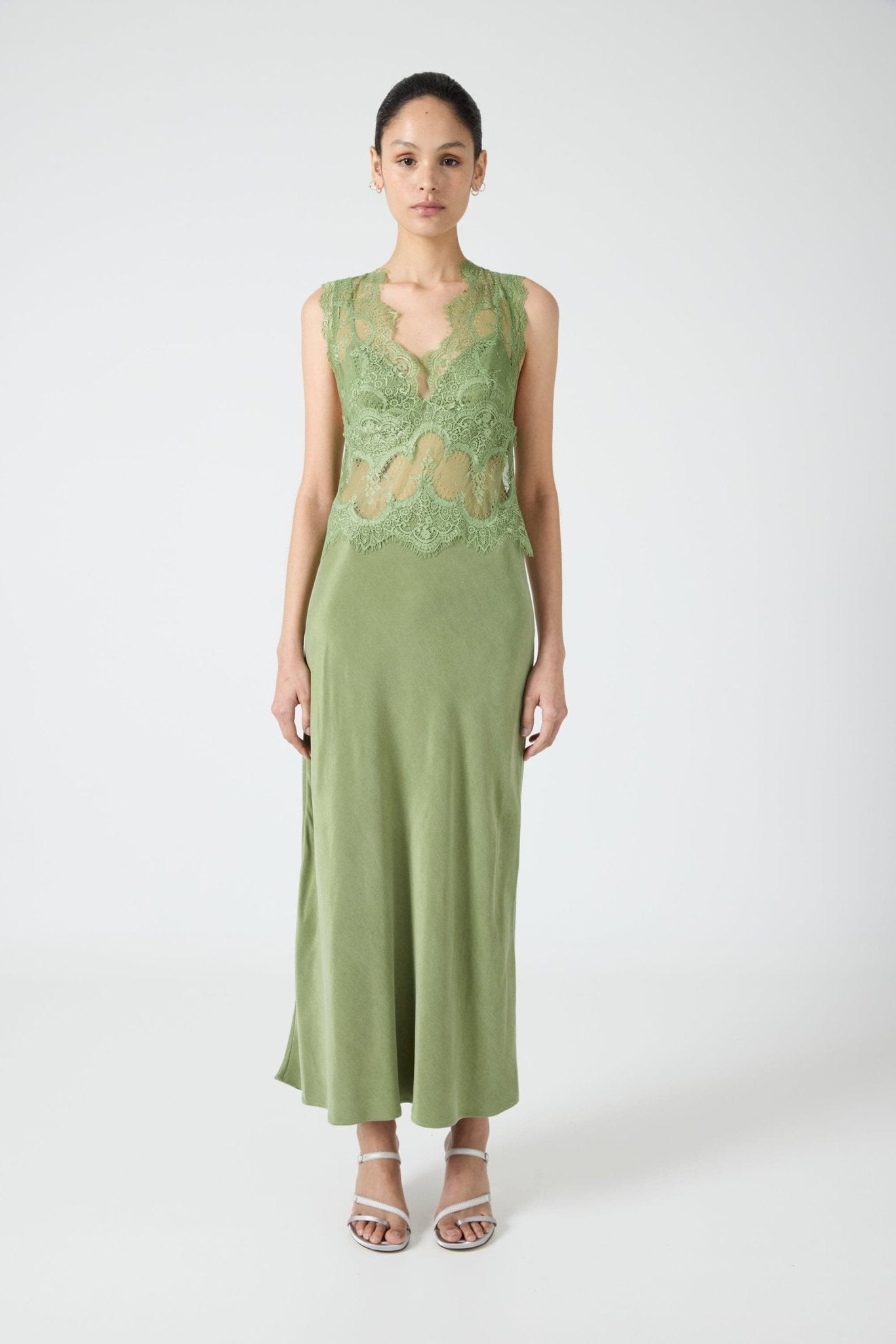 Third Form Visions Lace Deep V Maxi Dress | Sage - Image 1