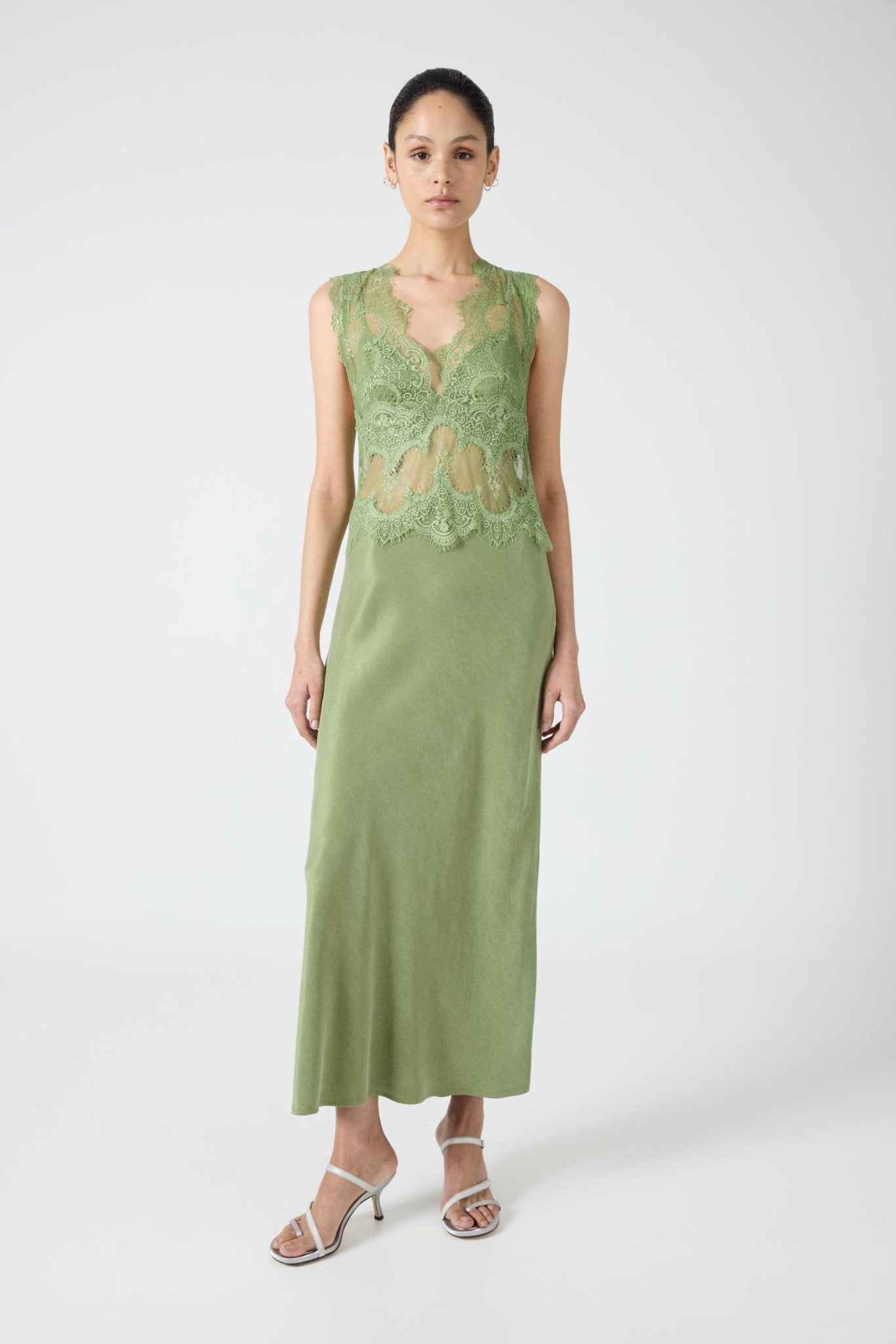 Third Form Visions Lace Deep V Maxi Dress | Sage - Image 2