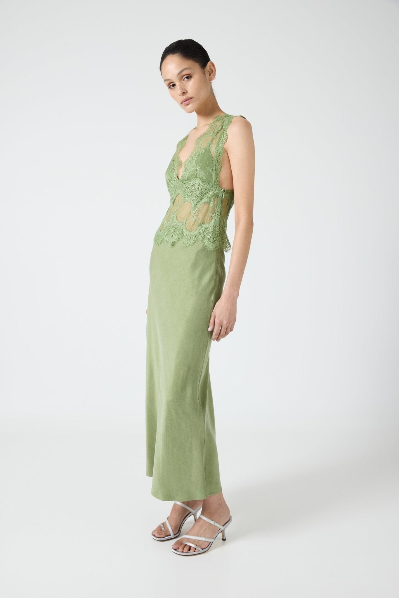 Third Form Visions Lace Deep V Maxi Dress | Sage - Image 3