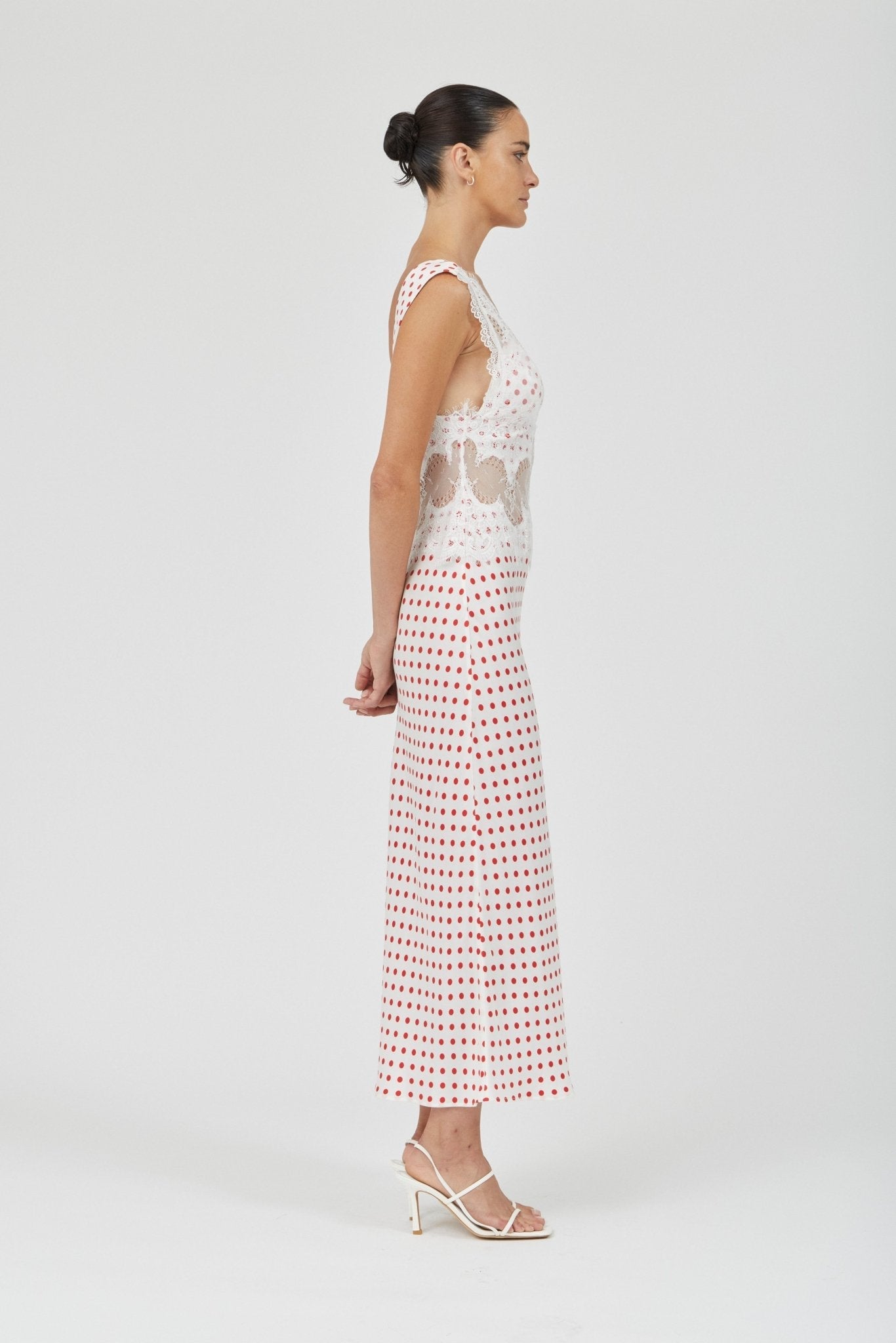 MNTFM051026020904077_3 Third Form Visions Lace Deep V Maxi Dress | Red Polka Dot - Image 3