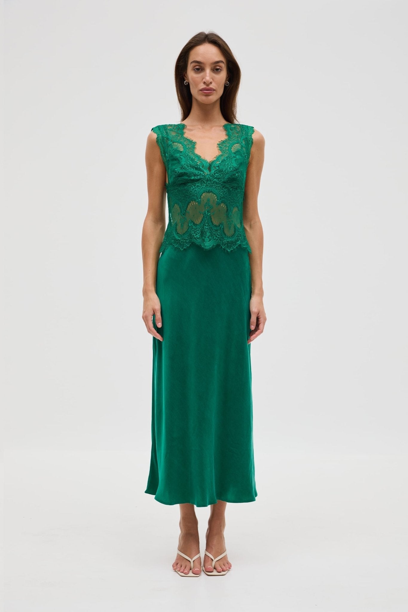 Third Form Visions Lace Deep V Maxi Dress | Jade - Image 1