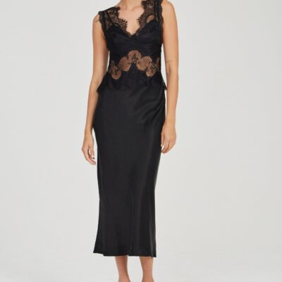 Third Form Visions Lace Deep V Maxi Dress | Ebony - Image 1
