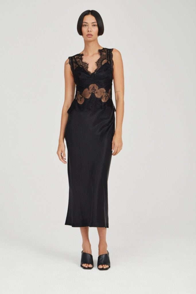 Third Form Visions Lace Deep V Maxi Dress | Ebony - Image 1