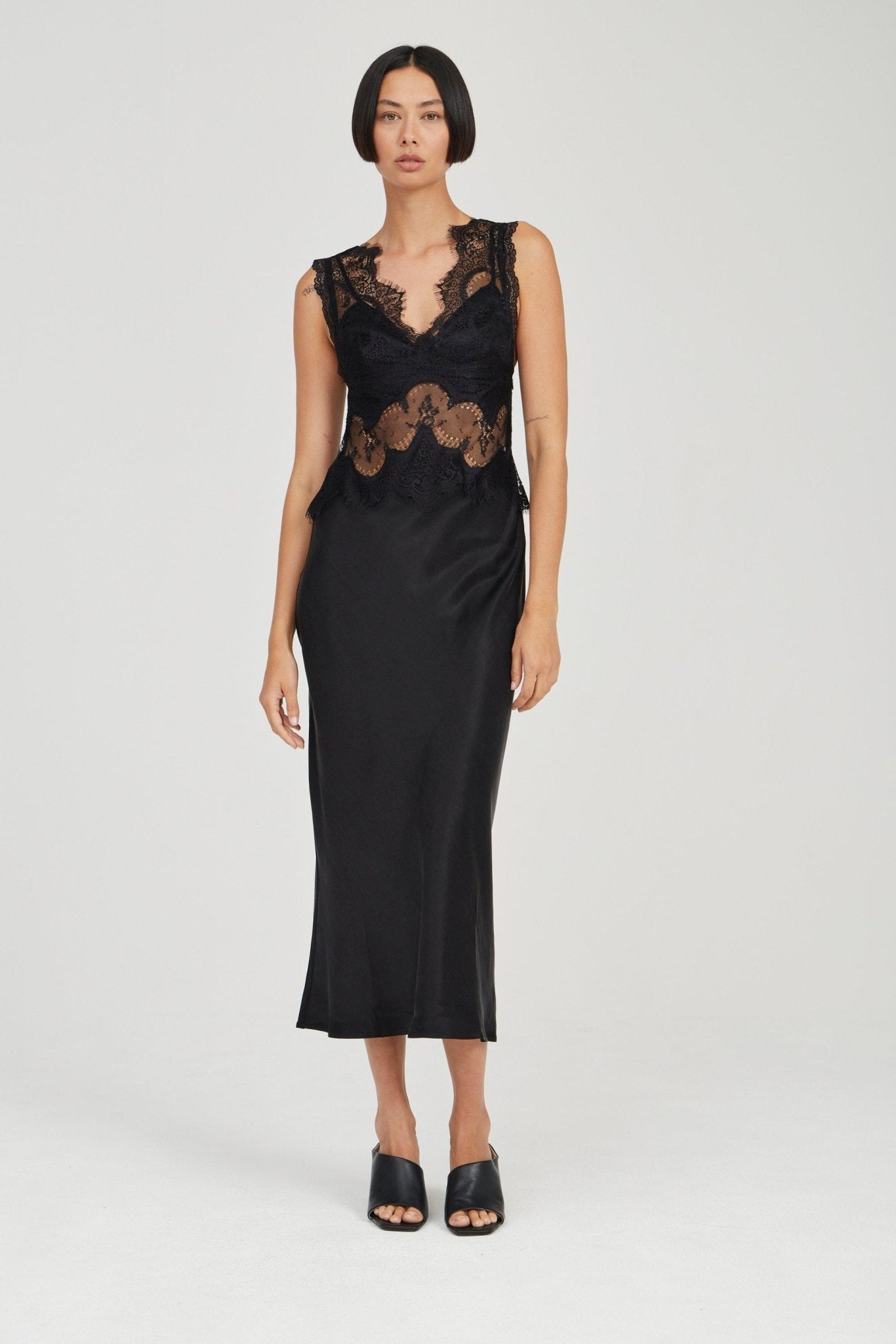 Third Form Visions Lace Deep V Maxi Dress | Ebony - Image 1