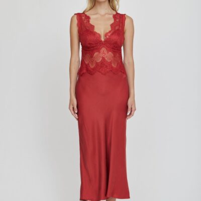 Third Form Visions Lace Deep V Maxi Dress | Crimson - Image 1