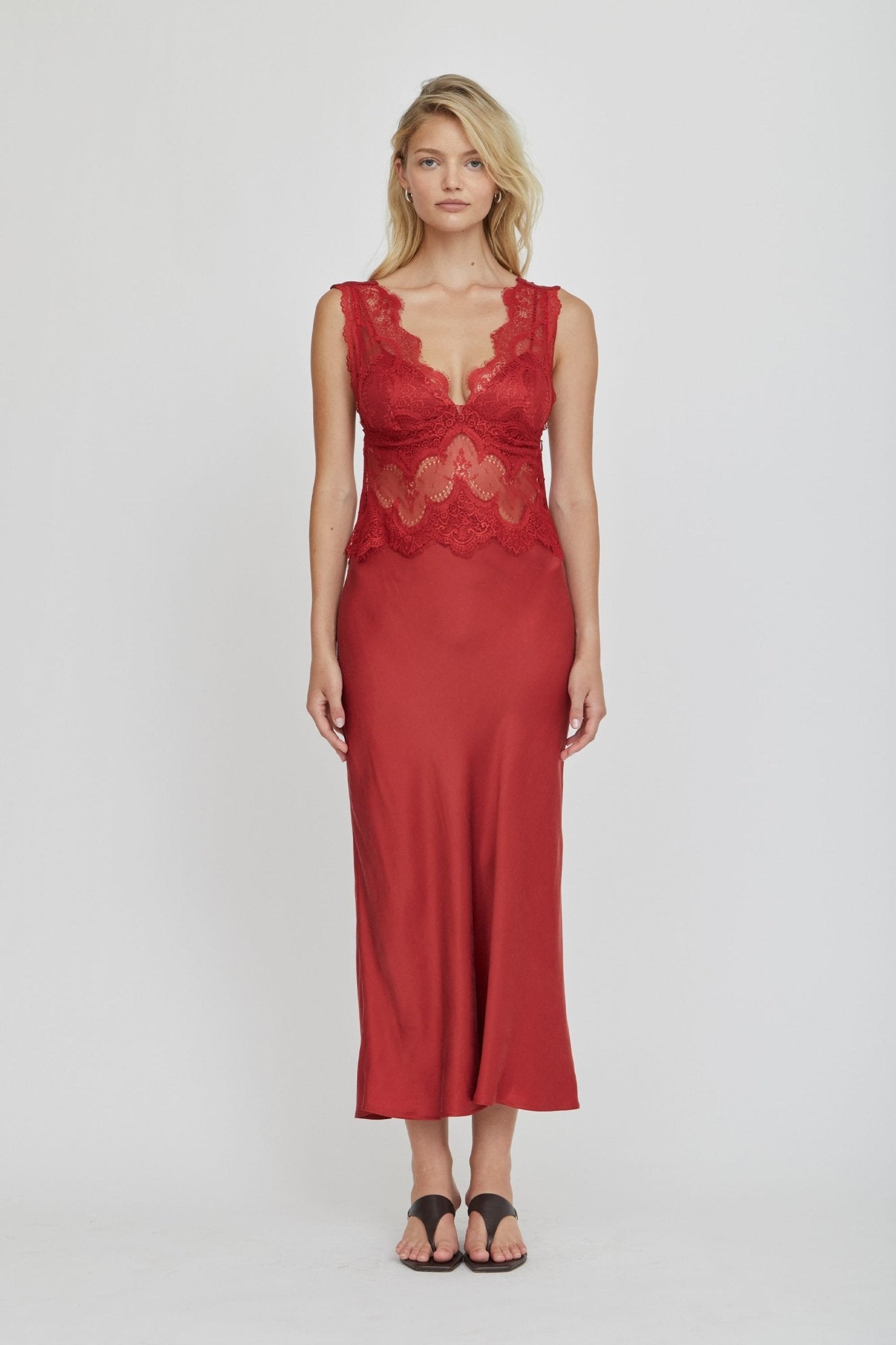 Third Form Visions Lace Deep V Maxi Dress | Crimson - Image 1