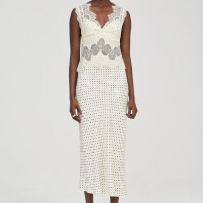 Third Form Visions Lace Deep V Maxi Dress | Cream Polka Dot - Image 1