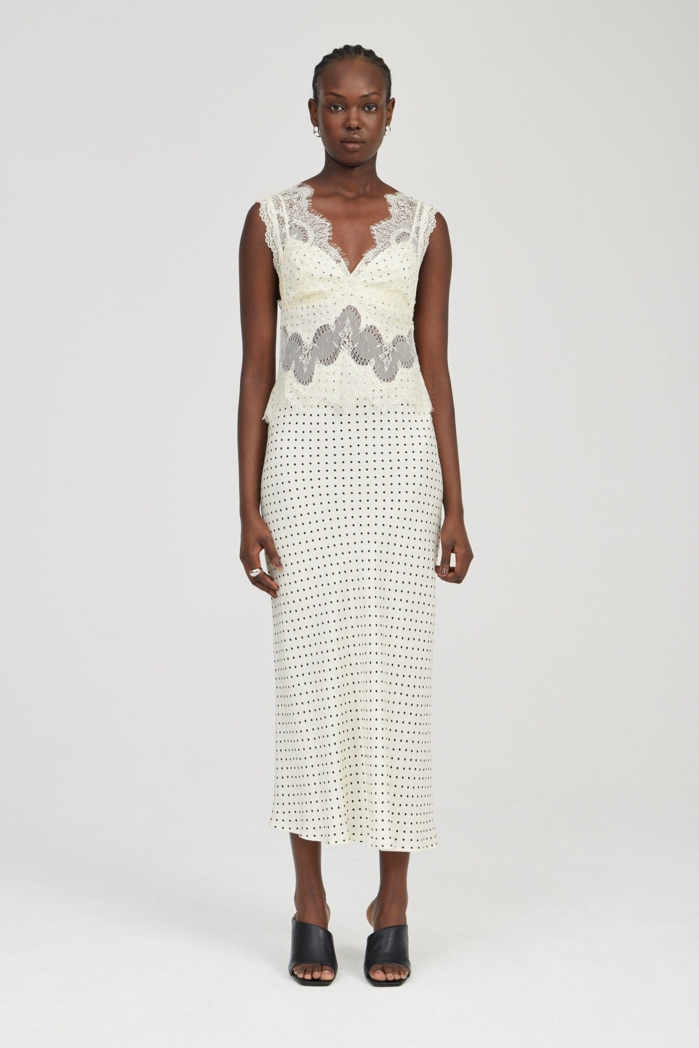 Third Form Visions Lace Deep V Maxi Dress | Cream Polka Dot - Image 1