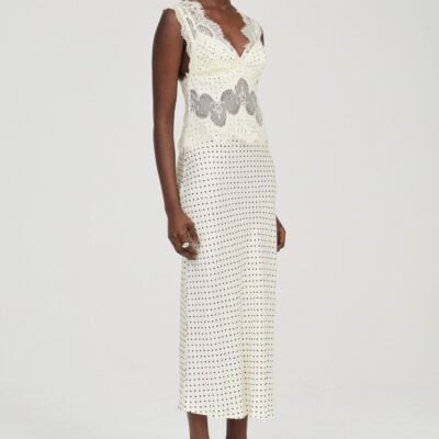 Third Form Visions Lace Deep V Maxi Dress | Cream Polka Dot - Image 2