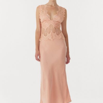 Third Form Visions Lace Deep V Maxi Dress | Coral - Image 1