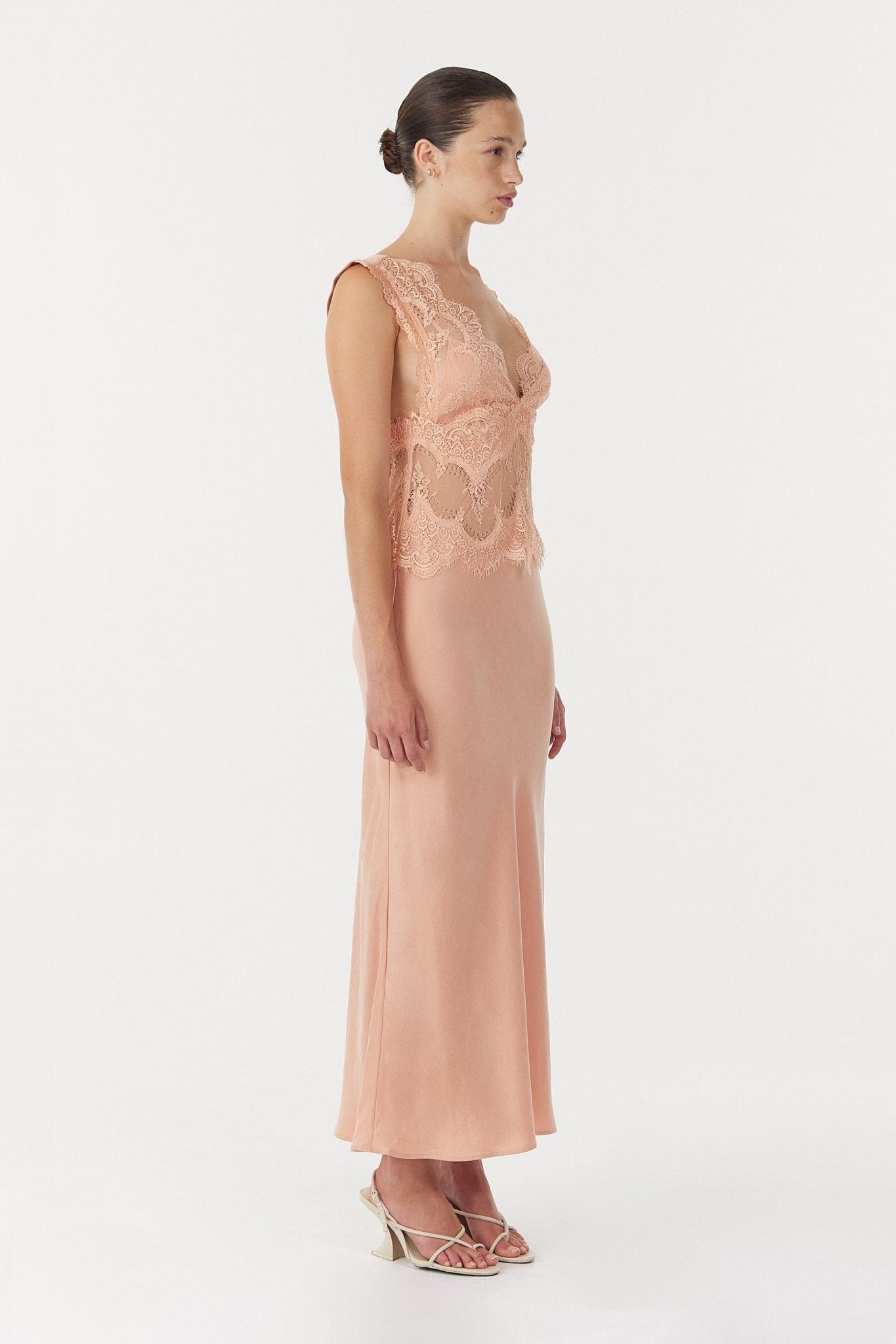 MNTFM051026020904083_3 Third Form Visions Lace Deep V Maxi Dress | Coral - Image 3