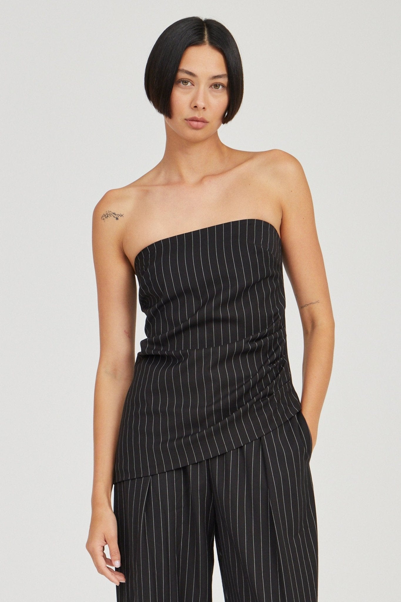 Third Form Obscura Pinstripe Strapless Top | Soot Stripe - Image 1