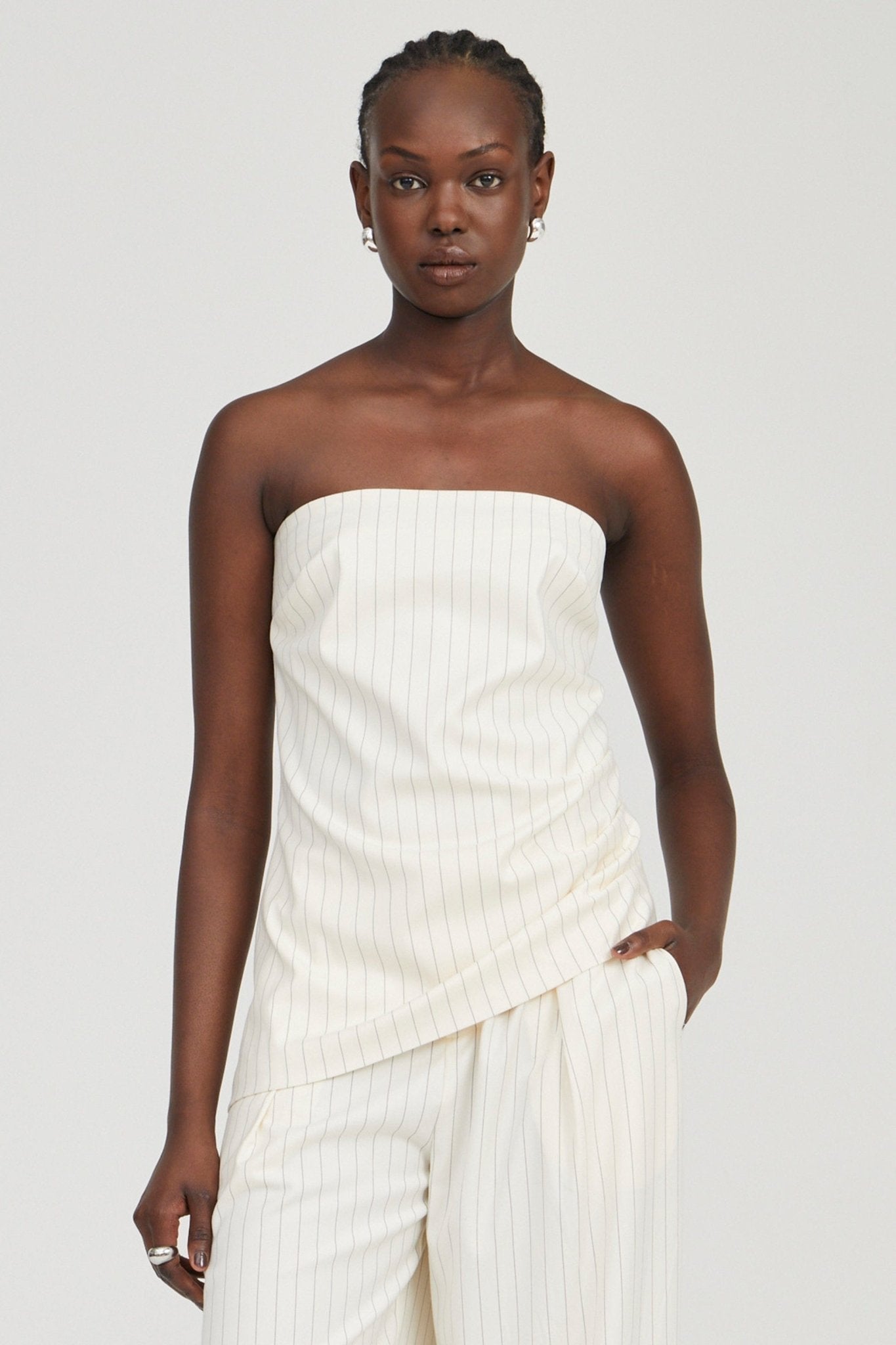 Third Form Obscura Pinstripe Strapless Top | Crema Stripe - Image 1