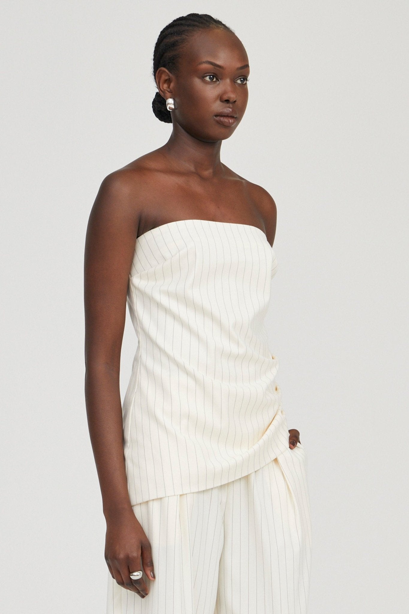 Third Form Obscura Pinstripe Strapless Top | Crema Stripe - Image 3