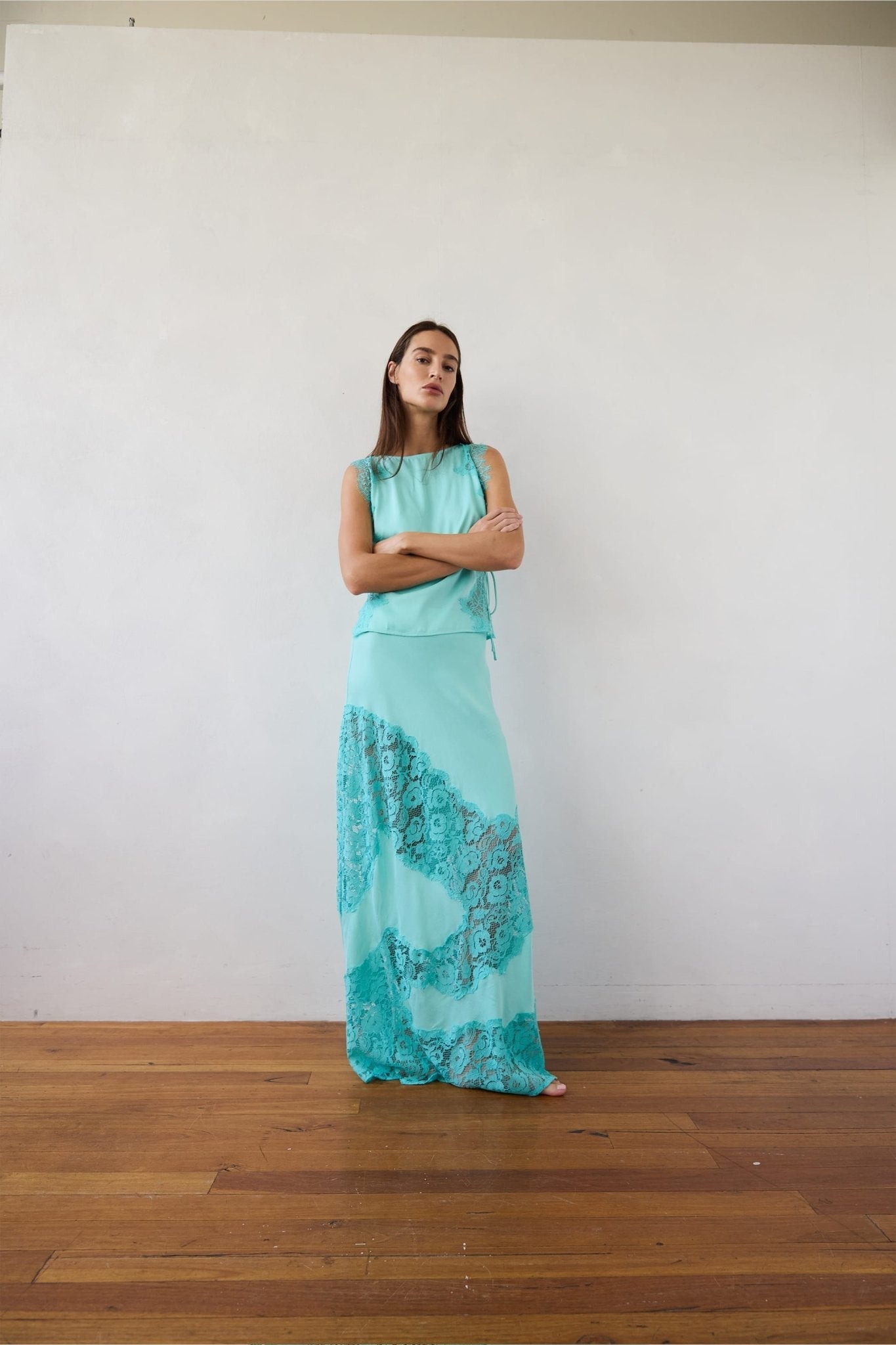 MNTFM051026020904147_2 Third Form Keepsake Lace Panel Maxi Skirt | Mint - Image 2