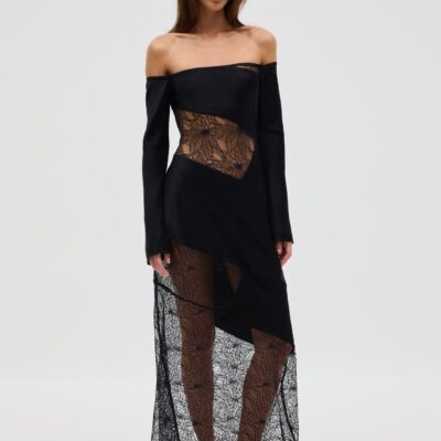 Third Form Inhale Panel Off Shoulder Dress | Ink - Image 2
