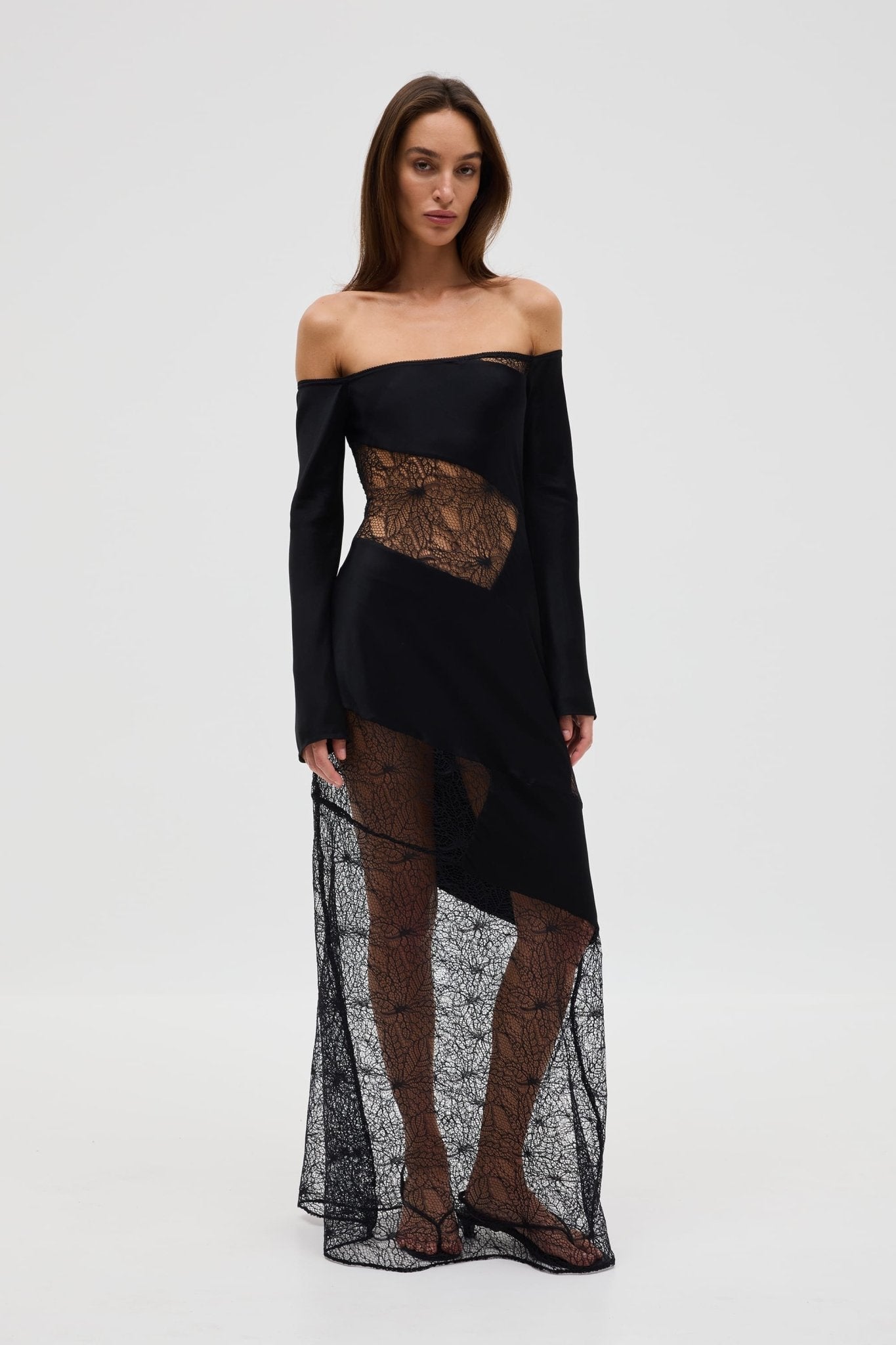 MNTFM051026020904159_2 Third Form Inhale Panel Off Shoulder Dress | Ink - Image 2