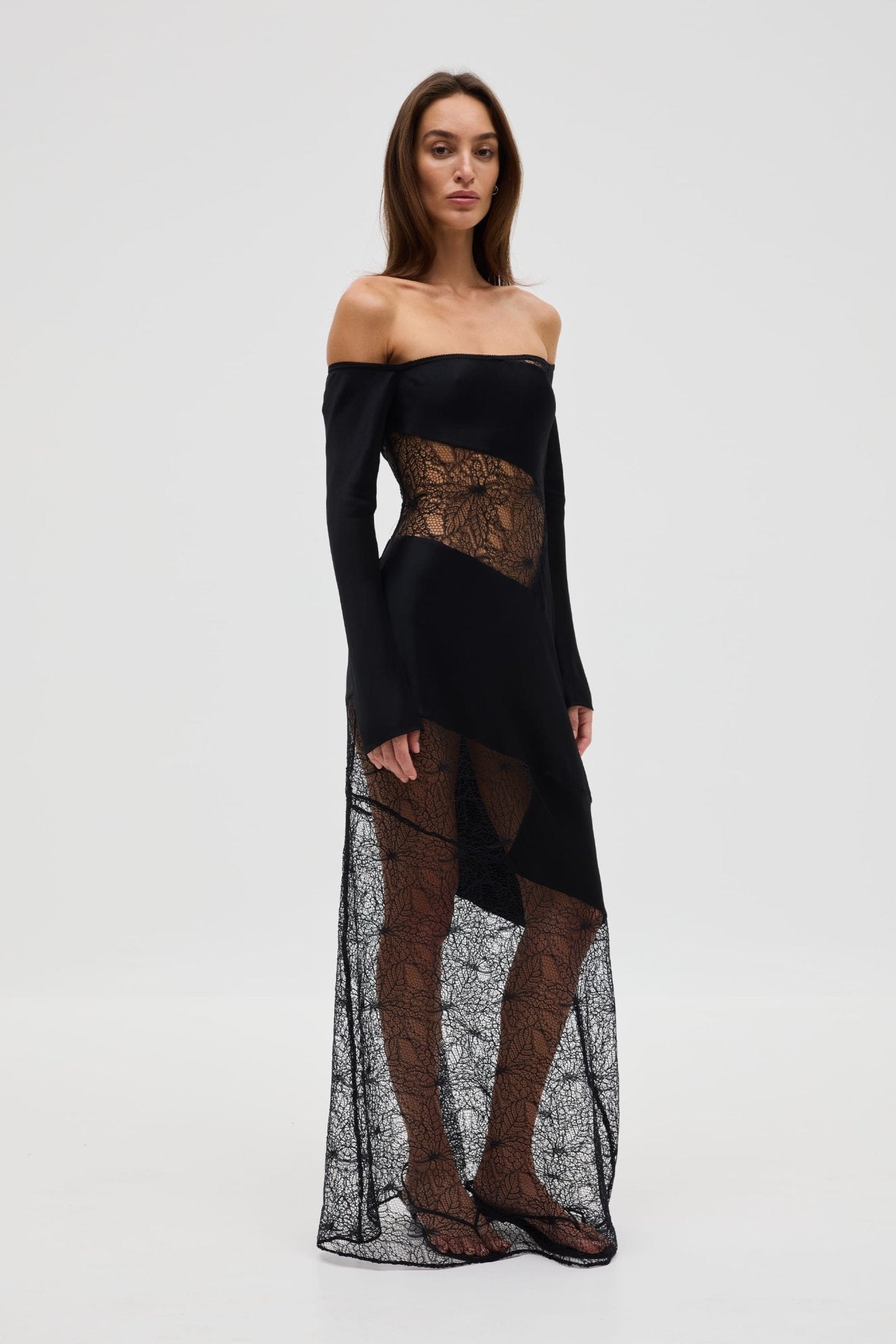 MNTFM051026020904159_3 Third Form Inhale Panel Off Shoulder Dress | Ink - Image 3