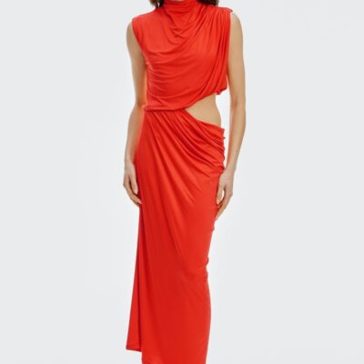 Third Form Drift Drape Jersey Dress | Vermilion - Image 1