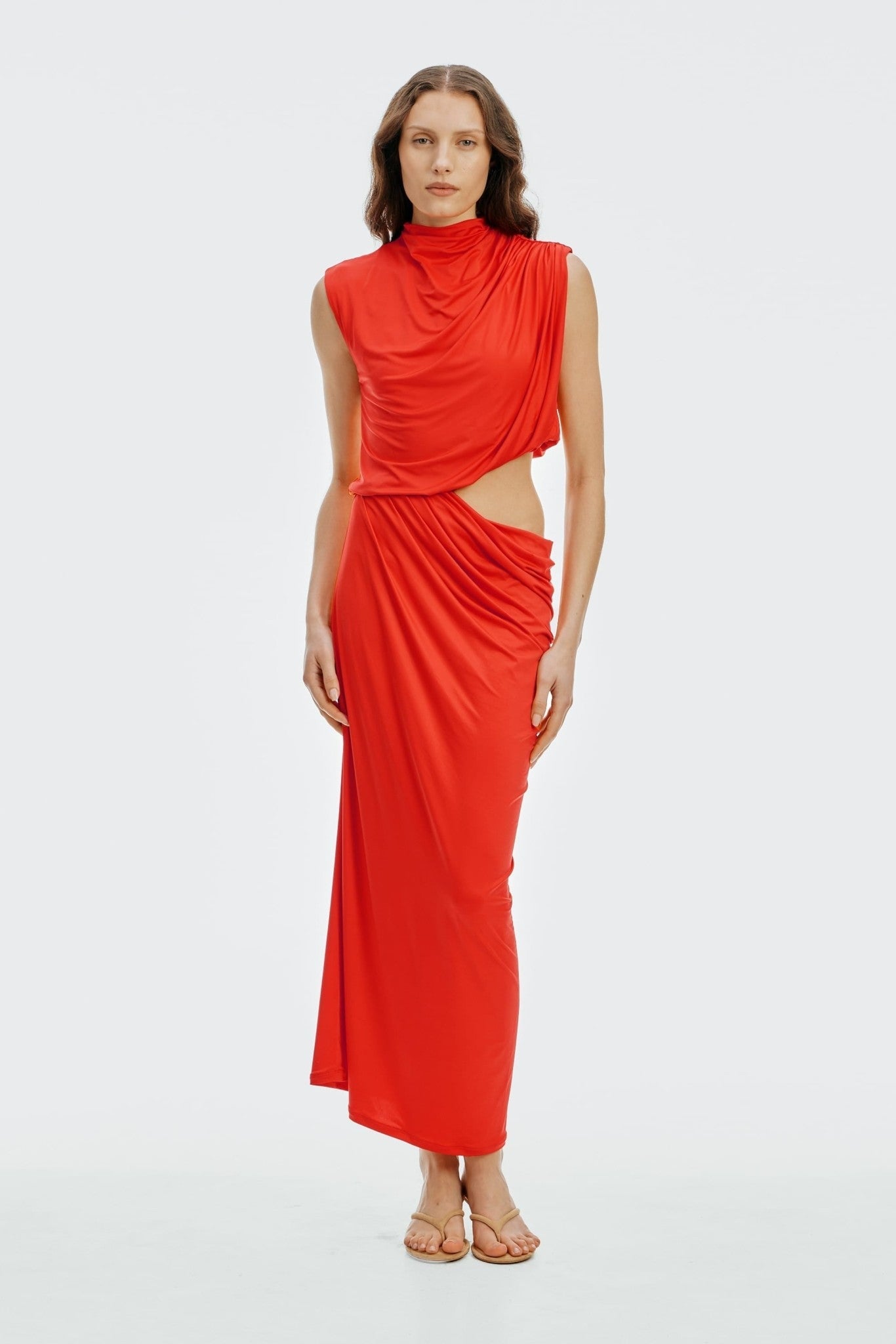 Third Form Drift Drape Jersey Dress | Vermilion - Image 1