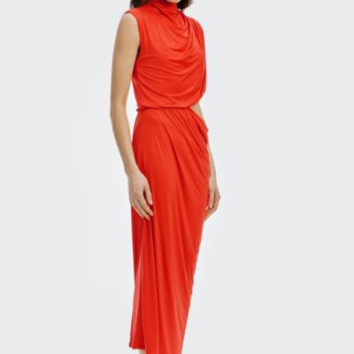 Third Form Drift Drape Jersey Dress | Vermilion - Image 2
