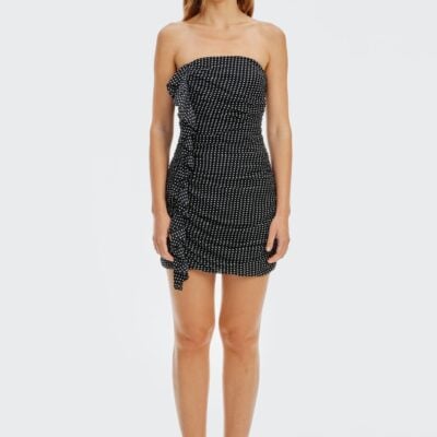 Third Form Crossing Gather Mini Dress | Black Polka - Image 1