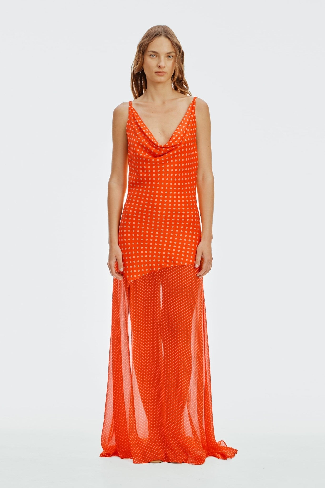 Third Form Crossing Cowl Floor Length Dress| Poppy Polka - Image 1