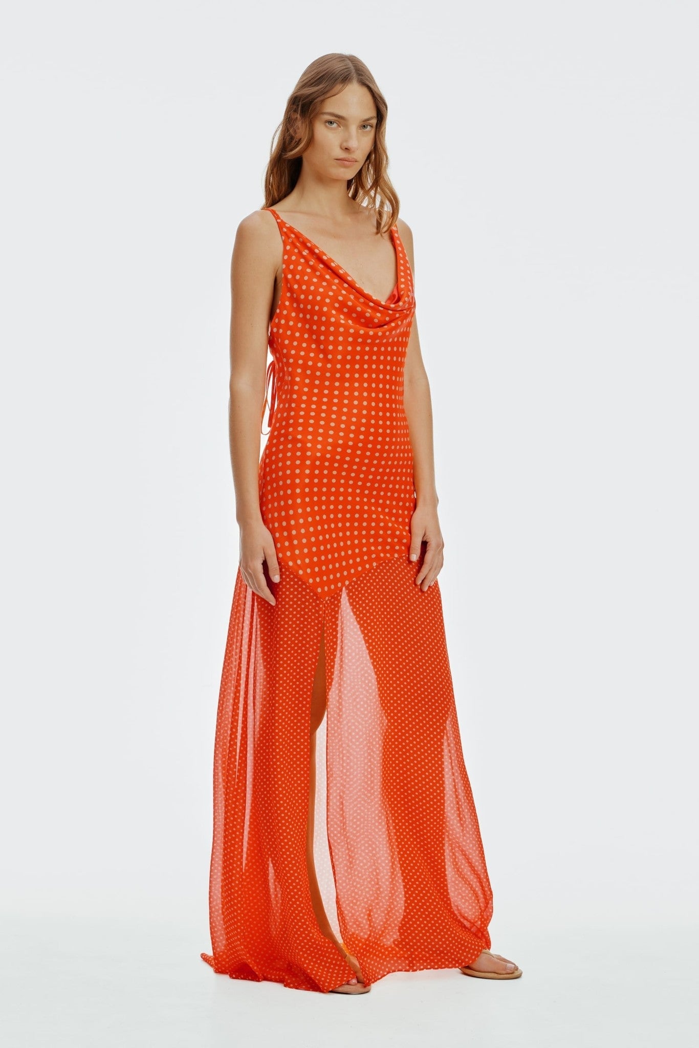 MNTFM051026020904195_2 Third Form Crossing Cowl Floor Length Dress| Poppy Polka - Image 2