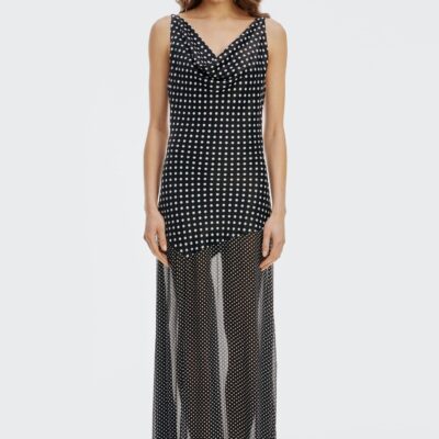 Third Form Crossing Cowl Floor Length Dress | Black Polka - Image 1