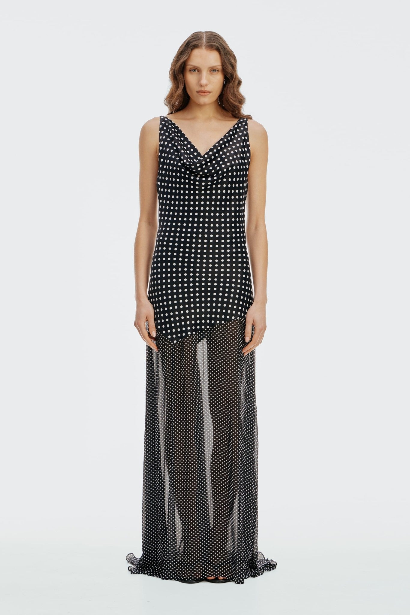 Third Form Crossing Cowl Floor Length Dress | Black Polka - Image 1