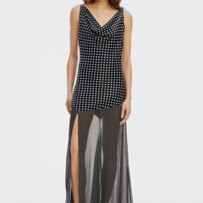 Third Form Crossing Cowl Floor Length Dress | Black Polka - Image 2