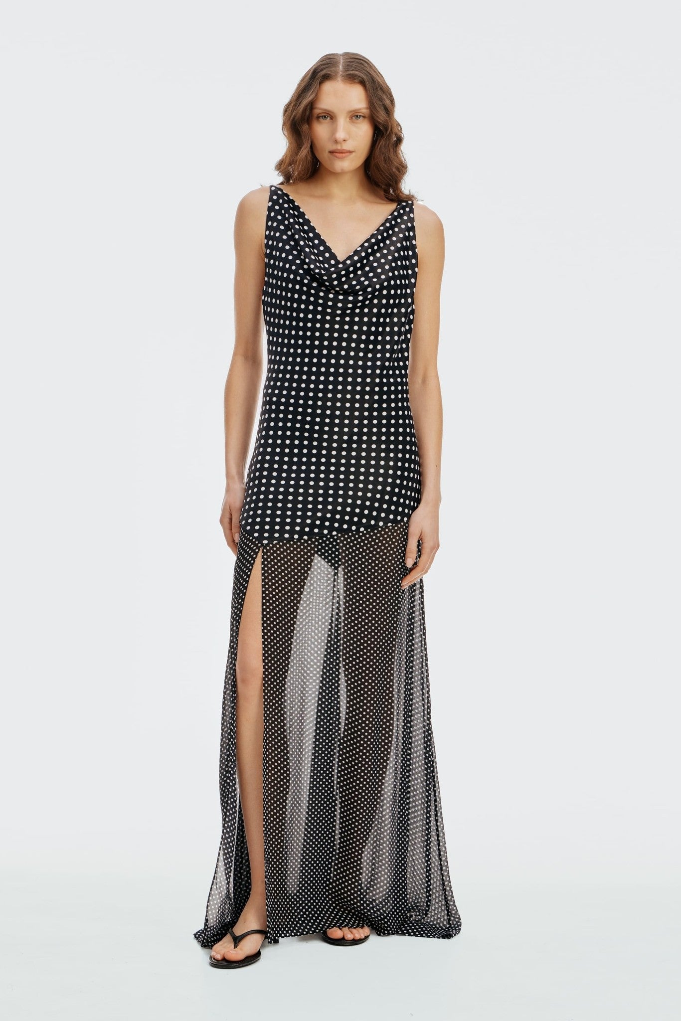MNTFM051026020904197_2 Third Form Crossing Cowl Floor Length Dress | Black Polka - Image 2