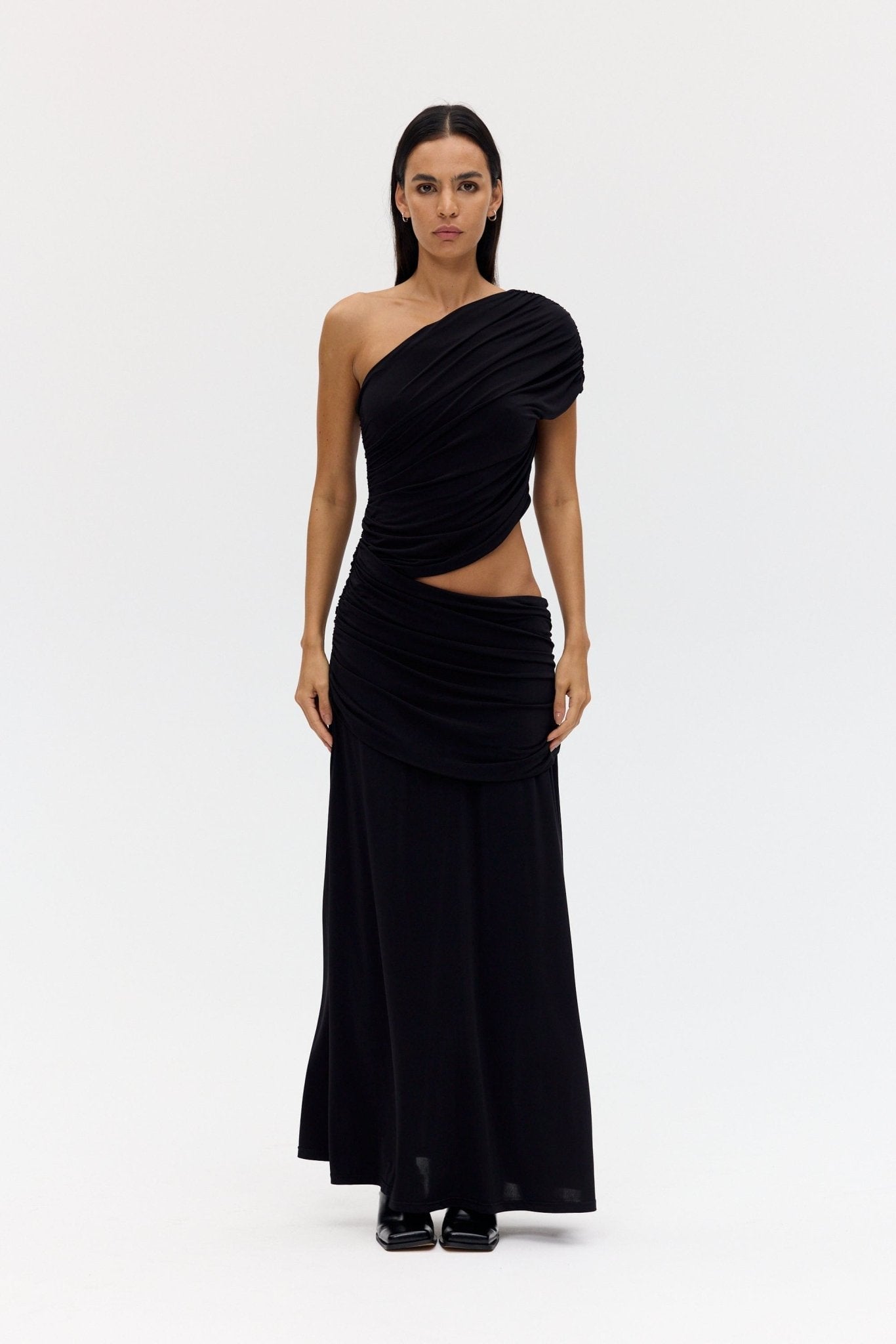 Third Form Crave Rouched Floor Length Dress | Graphite - Image 1